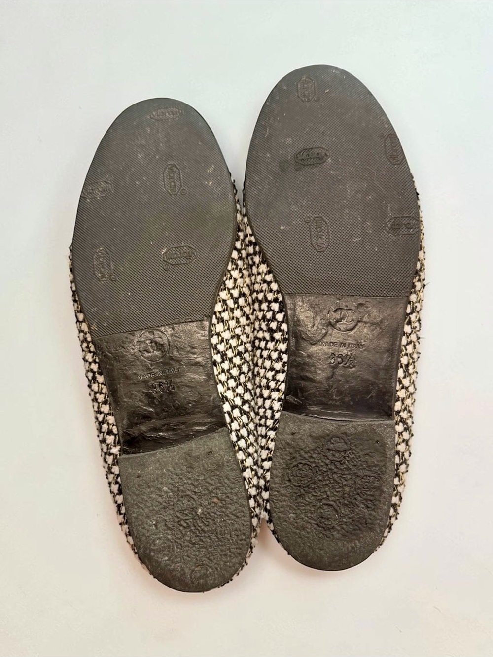 Chanel Tweed Ballet Flats Black/Cream Shoes EU 36.5 - Picture 10 of 11